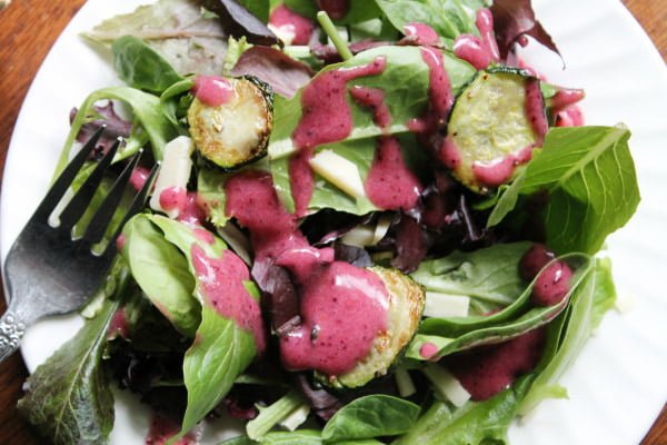 Banana Berry Dressing topped salad