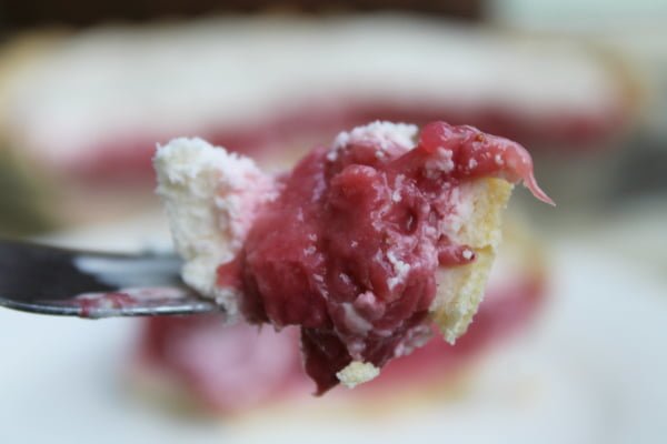 Forkful of Strawberry Rhubarb Goat's Cheese Pie