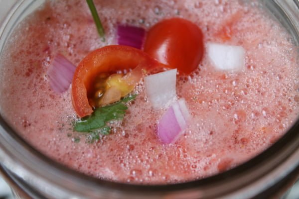 sweet and spicy watermelon gazpacho mary