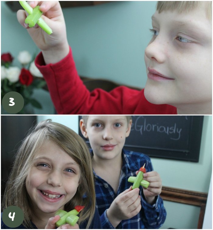 Fun with Food Celery Plane Tutorial - put toothpick through the end of the celery and stick a strawberry point on the end for the nose of the plane | www.realthekitchenandbeyond.com