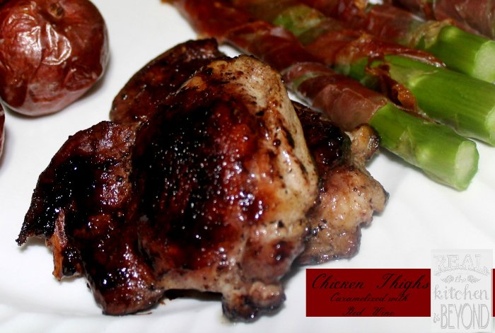 Easy Chicken Recipes: Chicken Thighs Caramelized with Red Wine - 30 minute meal that tastes goumet on a frugal budget. | www.realthekitchenandbeyond.com