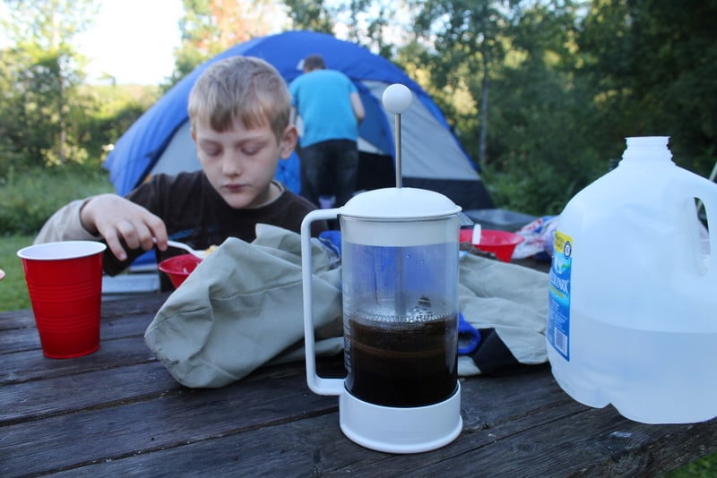 Coffee with French Press at a Campground