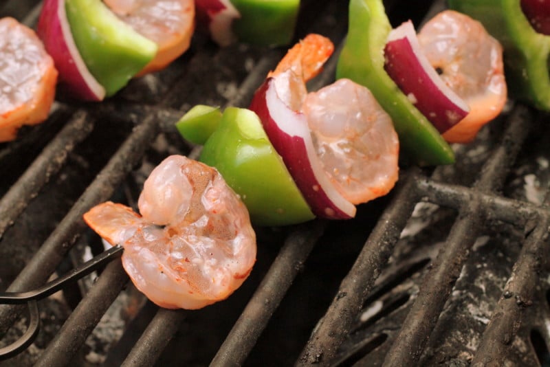 Sweet and Spicy Shrimp Kabobs on Grill