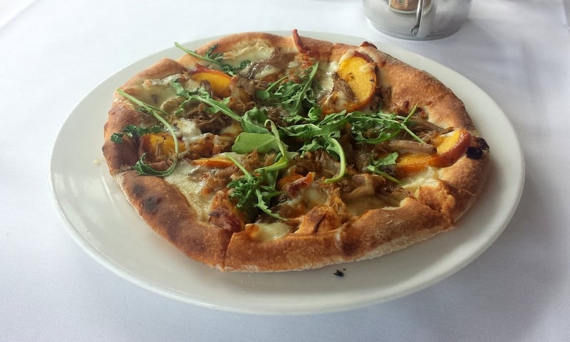 Emeril's Orlando Wood-Oven Pizza with Duck, Grilled Peaches, and Brie