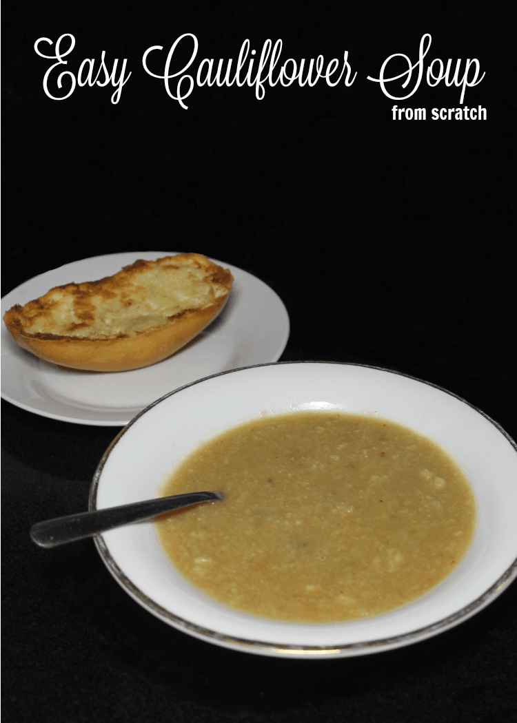 This easy cauliflower soup recipe has just a few ingredients. While it may not look beautiful it tastes good and is good for you. - cauliflower soup ingredients - onion, garlic, cauliflower