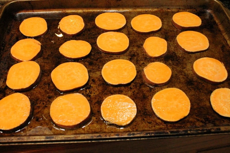 sweet potato rounds roasting