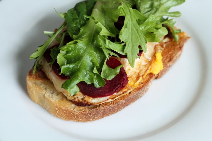 Open-faced Sandwich recipe Pickled Beet and Brie Egg